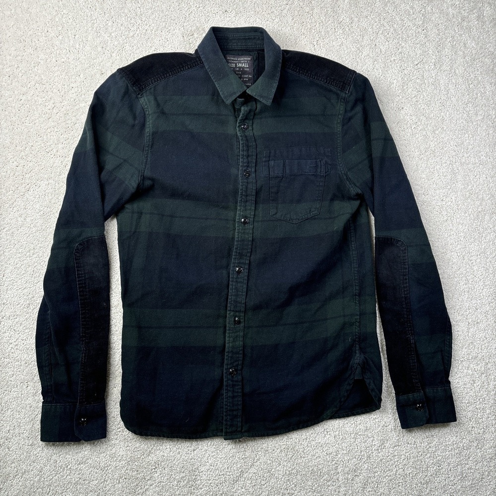Allsaints Spitalfields Button Shirt Men's Small Corduroy Shoulder LS Green Plaid